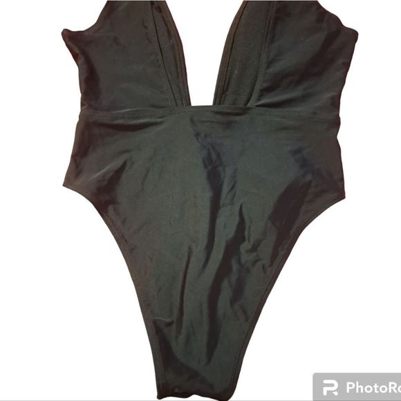 ZAFUL Plunging Neck High Leg One-piece Swimwear Black - Picture 4 of 9